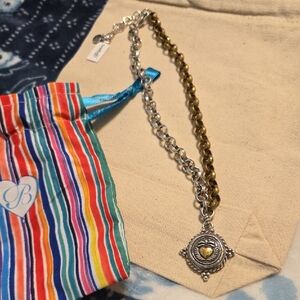 Brighton Silver and Gold Chain Necklace with Heart Pendant